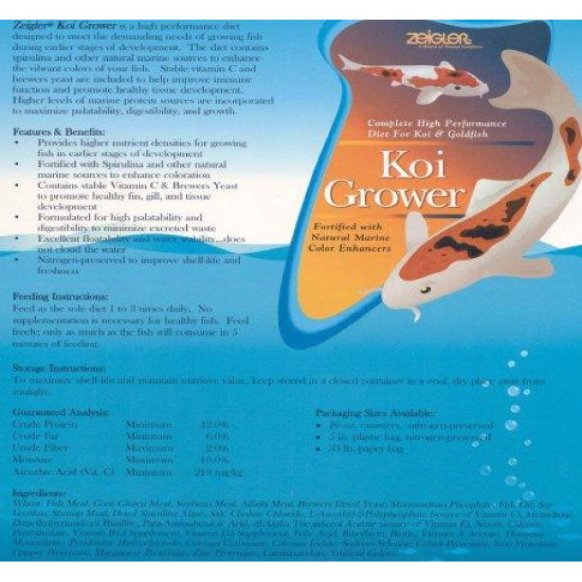 Koi Grower Koi Growth food from Zeigler information
